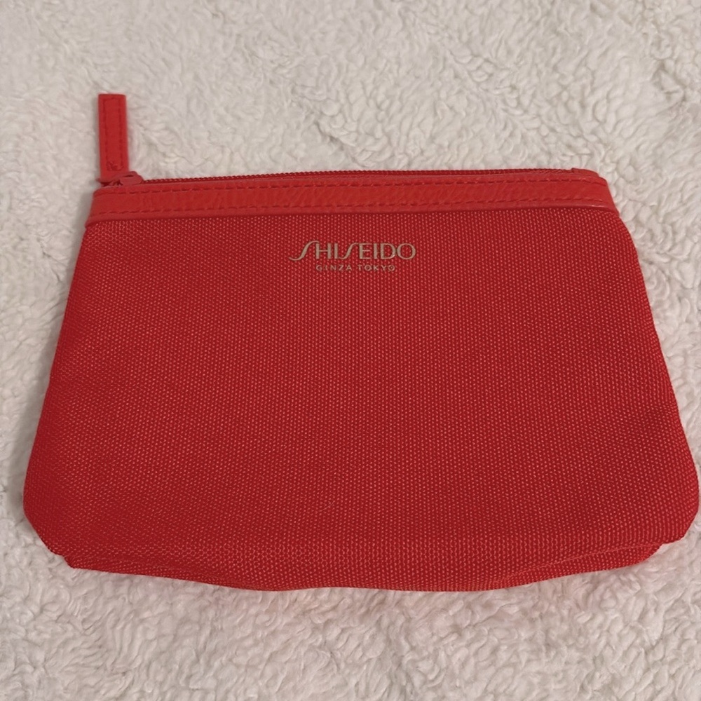 New Shiseido Tomato Red Fabric Zippered Beauty Pouch